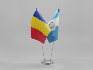 Guatemala - Romanya İşbirliği Bayrakları, Beyaz Arkaplan - 3D Render