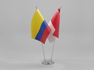 Monako - Kolombiya İşbirliği Bayrakları, Beyaz Arkaplan - 3D Render