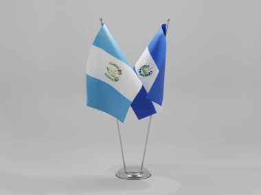 El Salvador - Guatemala İşbirliği Bayrakları, Beyaz Arkaplan - 3D Render