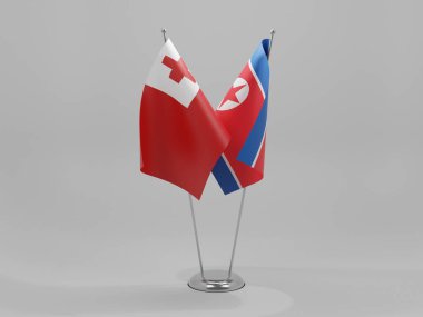 Kuzey Kore - Tonga İşbirliği Bayrakları, Beyaz Arkaplan - 3D Render