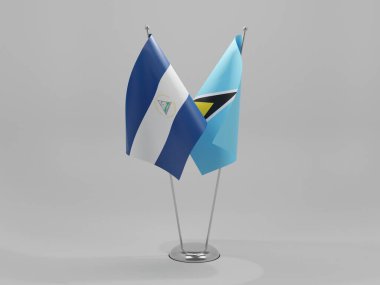 Saint Lucia - Nikaragua İşbirliği Bayrakları, Beyaz Arkaplan - 3D Render