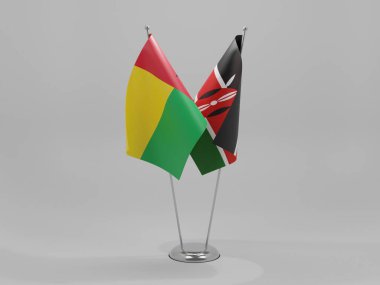 Kenya - Gine Bissau İşbirliği Bayrakları, Beyaz Arkaplan - 3D Render