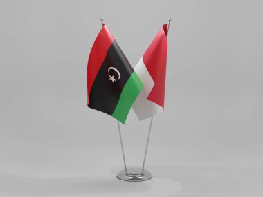 Endonezya - Libya İşbirliği Bayrakları, Beyaz Arkaplan - 3D Render