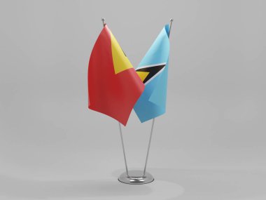 Saint Lucia - Doğu Timor İşbirliği Bayrakları, Beyaz Arkaplan - 3D Render