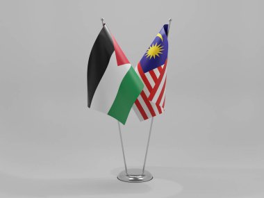 Malezya - Filistin İşbirliği Bayrakları, Beyaz Arkaplan - 3D Render