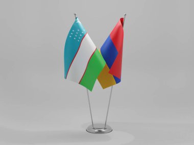 Ermenistan - Özbekistan İşbirliği Bayrakları, Beyaz Arkaplan - 3D Render