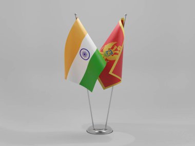 Karadağ - Hindistan İşbirliği Bayrakları, Beyaz Arkaplan - 3D Hazırlama