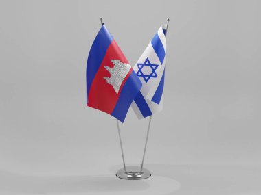 İsrail - Kamboçya İşbirliği Bayrakları, Beyaz Arkaplan - 3D Render