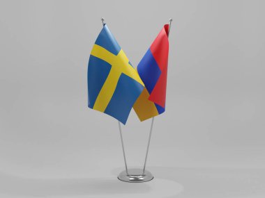 Ermenistan - İsveç İşbirliği Bayrakları, Beyaz Arkaplan - 3D Render