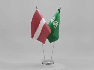 Suudi Arabistan - Letonya İşbirliği Bayrakları, Beyaz Arkaplan - 3D Render