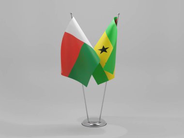 Sao Tome ve Principe - Madagaskar İşbirliği Bayrakları, Beyaz Arkaplan - 3D Render