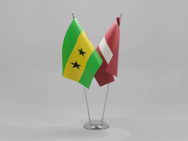Letonya - Sao Tome ve Principe İşbirliği Bayrakları, Beyaz Arkaplan - 3D Render