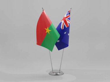 Avusturalya - Burkina Faso İşbirliği Bayrakları, Beyaz Arkaplan - 3D Render