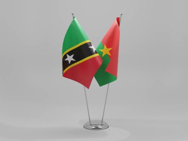 Burkina Faso - Saint Kitts ve Nevis İşbirliği Bayrakları, Beyaz Arkaplan - 3D Render