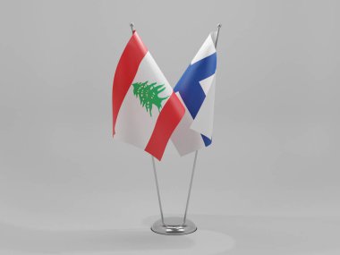 Finlandiya - Lübnan İşbirliği Bayrakları, Beyaz Arkaplan - 3D Render