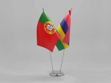 Mauritius - Portekiz İşbirliği Bayrakları, Beyaz Arkaplan - 3D Render