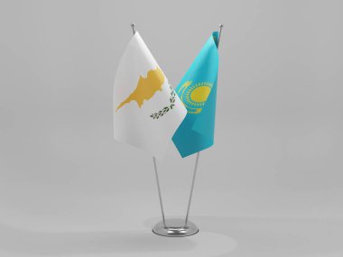 Kazakistan - Kıbrıs İşbirliği Bayrakları, Beyaz Arkaplan - 3D Render
