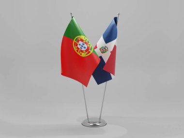 Dominik Cumhuriyeti - Portekiz İşbirliği Bayrakları, Beyaz Arkaplan - 3D Render