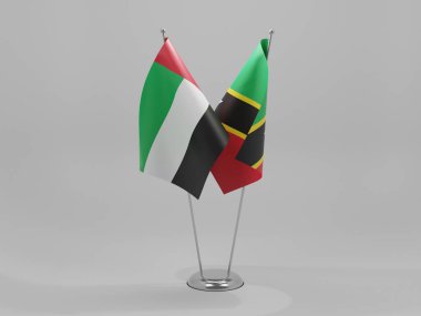 Saint Kitts ve Nevis - Birleşik Arap Emirlikleri İşbirliği Bayrakları, Beyaz Arkaplan - 3D Render