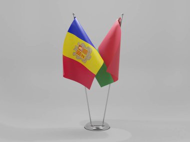 Belarus - Andorra İşbirliği Bayrakları, Beyaz Arkaplan - 3D Render