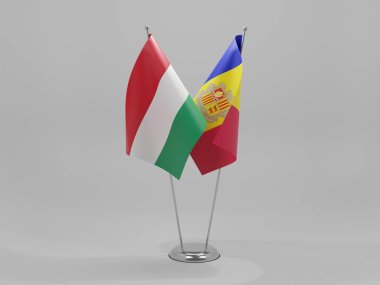 Andorra - Macaristan İşbirliği Bayrakları, Beyaz Arkaplan - 3D Render