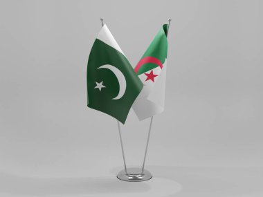 Cezayir - Pakistan İşbirliği Bayrakları, Beyaz Arkaplan - 3D Render