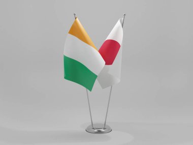 Japonya - Cote D Filo İşbirliği Bayrakları, Beyaz Arkaplan - 3D Render