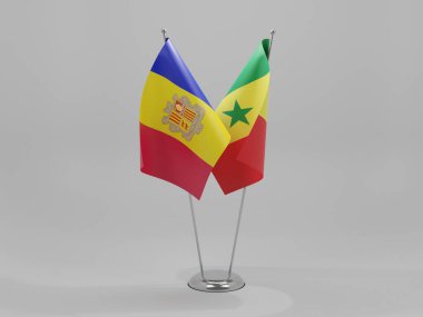 Senegal - Andorra İşbirliği Bayrakları, Beyaz Arkaplan - 3D Render