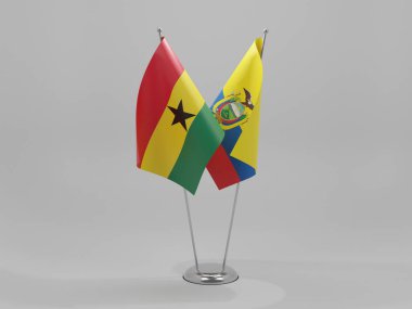 Ekvador - Gana İşbirliği Bayrakları, Beyaz Arkaplan - 3D Render