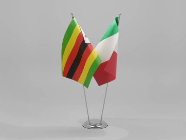 İtalya - Zimbabve İşbirliği Bayrakları, Beyaz Arkaplan - 3D Render