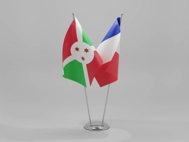 Fransa - Burundi İşbirliği Bayrakları, Beyaz Arkaplan - 3D Render