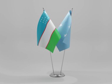 Mikronezya - Özbekistan İşbirliği Bayrakları, Beyaz Arkaplan - 3D Render