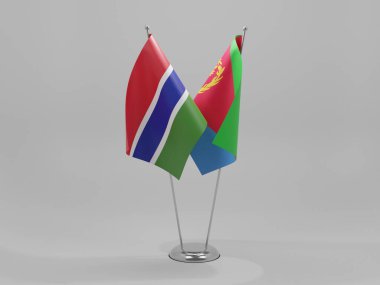 Eritre - Gambiya İşbirliği Bayrakları, Beyaz Arkaplan - 3D Render