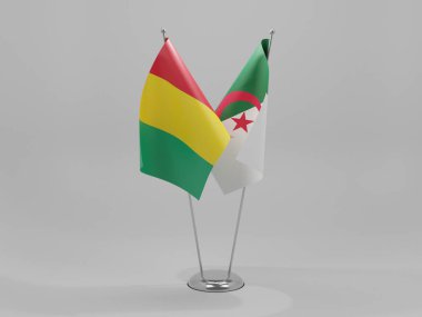 Cezayir - Gine İşbirliği Bayrakları, Beyaz Arkaplan - 3D Render