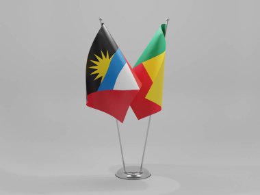 Benin - Antigua ve Barbuda İşbirliği Bayrakları, Beyaz Arkaplan - 3D Render