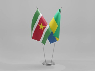 Gabon - Surinam Cooperation Flags, Beyaz Arkaplan - 3D Render