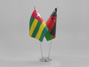 Malawi - Togo İşbirliği Bayrakları, Beyaz Arkaplan - 3D Render