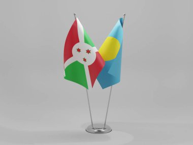 Palau - Burundi İşbirliği Bayrakları, Beyaz Arkaplan - 3D Render