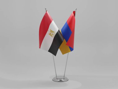 Ermenistan - Mısır İşbirliği Bayrakları, Beyaz Arkaplan - 3D Render