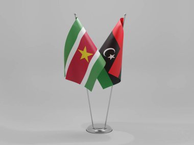 Libya - SurinName Cooperation Flags, White Background - 3D Render