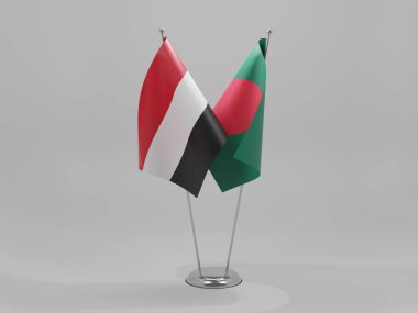 Bangladeş - Yemen İşbirliği Bayrakları, Beyaz Arkaplan - 3D Render