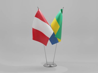 Gabon - Peru İşbirliği Bayrakları, Beyaz Arkaplan - 3D Render