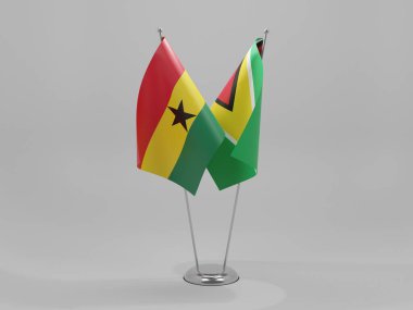 Guyana - Gana İşbirliği Bayrakları, Beyaz Arkaplan - 3D Render