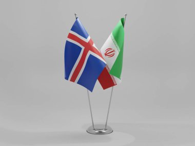 İran - İzlanda İşbirliği Bayrakları, Beyaz Arkaplan - 3D Yapılandırma