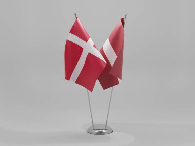 Letonya - Danimarka İşbirliği Bayrakları, Beyaz Arkaplan - 3D Render