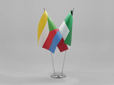 Kuveyt - Komoros İşbirliği Bayrakları, Beyaz Arkaplan - 3D Render