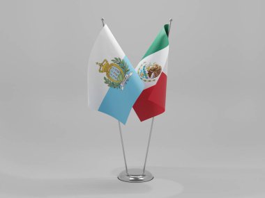 Meksika - San Marino İşbirliği Bayrakları, Beyaz Arkaplan - 3D Render