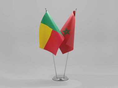 Fas - Benin İşbirliği Bayrakları, Beyaz Arkaplan - 3D Render