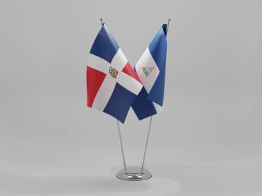 Nikaragua - Dominik Cumhuriyeti İşbirliği Bayrakları, Beyaz Arkaplan - 3D Render