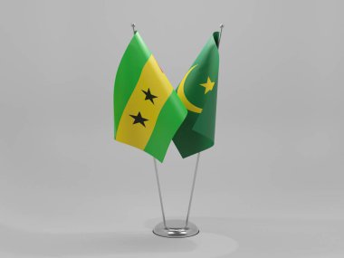 Moritanya - Sao Tome ve Principe İşbirliği Bayrakları, Beyaz Arkaplan - 3D Render